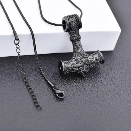 Miniatura 11 de Collar de urna de talismán de martillo de Thor vikingo nórdico para cenizas, acero inoxidable para hombre, joyería de cremación vintage, amuleto