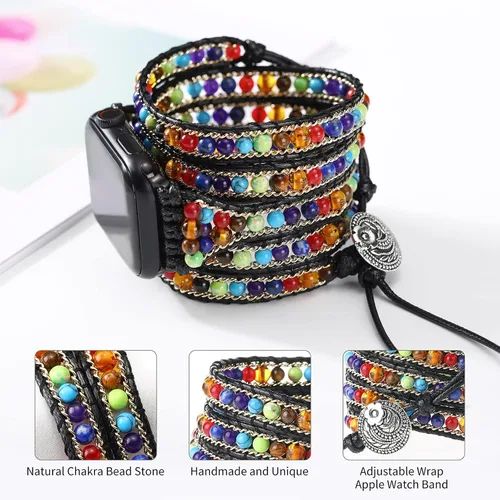 Miniatura 5 de Pulsera bohemia compatible con Apple Watch Band con cuentas para mujeres y hombres de 1.496 pulgadas, 1.575 pulgadas, 1.614 pulgadas, 1.654