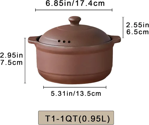Miniatura 2 de Cazuela de terracota natural con tapas ollas de arcilla para cocinar, ollas de arroz de loza sin glasear (UpgradeT1-1QT)
