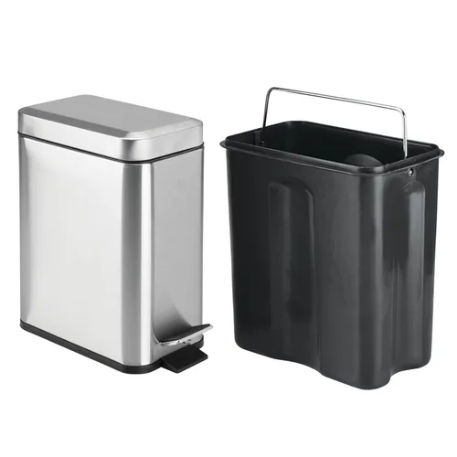 Miniatura 5 de mDesign Cubo de basura rectangular con apertura lateral - Acero inoxidable cepillado