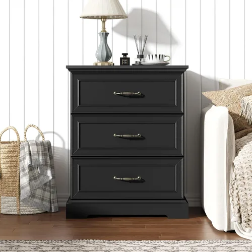 Miniatura 3 de Thacuok Cómoda de 3 cajones para dormitorio, cómoda de madera de 24 pulgadas de ancho, cómoda rústica de granja con cajones grandes y asas de metal