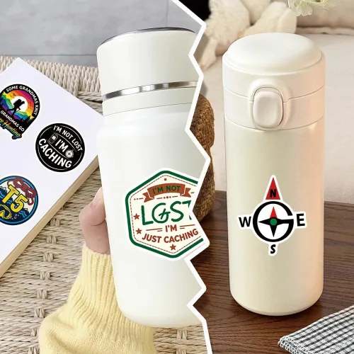 Miniatura 8 de Pegatinas de caza de tesoros con GPS 56 calcomanías de vinilo impermeables para botellas de agua, bicicleta, laptop, refrigerador, equipaje