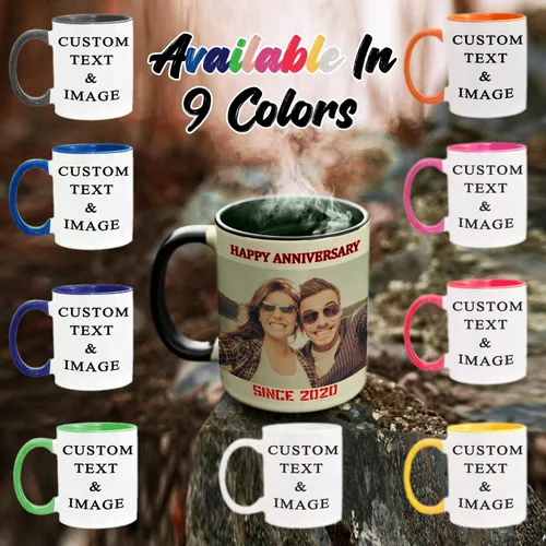 Miniatura 4 de Juego de tazas personalizadas con imagen y nombre: Tazas personalizadas de porcelana a juego para compromiso de boda, boda, San Valentín, novio