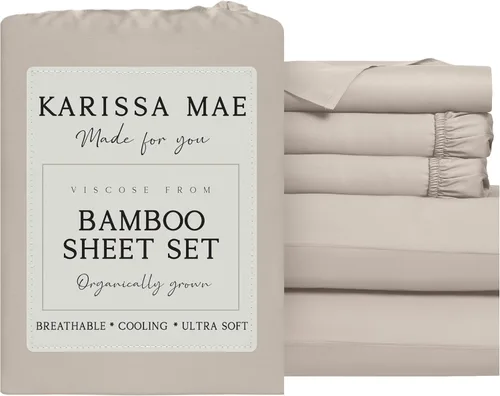 Miniatura 65 de KARISSA MAE Juego de sábanas tamaño individual de viscosa de bambú refrescante, 100% cultivadas orgánicamente, bolsillo profundo de 18 pulgadas