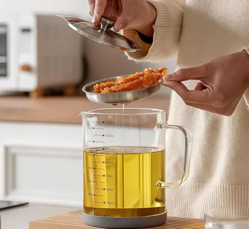 Miniatura 2 de Ahorro de grasa de tocino premium con colador, recipiente grande de grasa de 1.5 L para cocina con filtro de acero inoxidable, almacenamiento