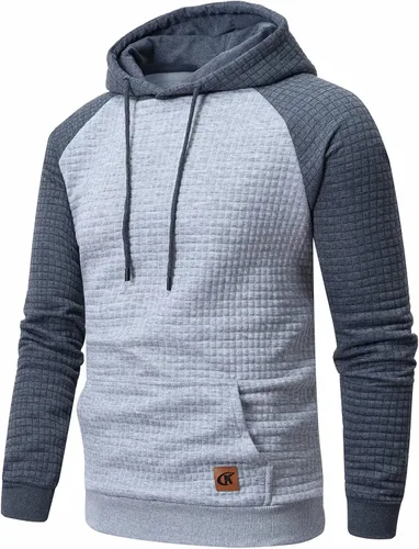 Miniatura 2 de Sudadera de manga larga para hombre con capucha con cordón de jacquard a cuadros estilo informal y hípster con bolsillo de canguro