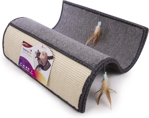 Miniatura 12 de SmartyKat Rascador de gato con rampa de ángulo de sisal, superficie de sisal tejida natural y estructura de madera estable con hierba gatera orgánica