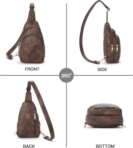 Miniatura 34 de Telena Riñonera pequeña para mujer, de cuero, cangureras, bolsa de pecho para mujer