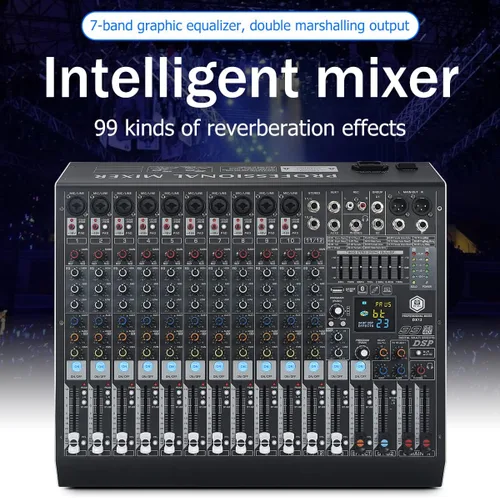 Miniatura 2 de W IN-MIX DX12 Mezclador de Audio Profesional DJ de 12 Canales con 99 Efectos DSP, EQ de 7 Bandas, Alimentación Fantasma Independiente de 48V y Botón