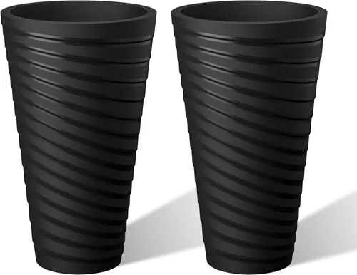 Miniatura 9 de Kante Juego de 2 macetas redondas altas de 23 pulgadas de alto, macetas decorativas grandes para exteriores, interiores, jardín, patio, porche Negro