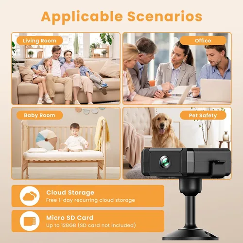 Miniatura 7 de Mini cámara de seguridad inalámbrica HD, WiFi para el hogar, 1080P, micro cámara de niñera con detección de movimiento, gran angular, almacenamiento