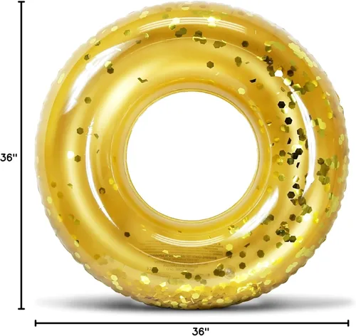 Miniatura 9 de POZA Flotador de Tubo Inflable para Piscina – Anillo de natación de confeti brillante, Tubo Inflable de Servicio Pesado Resistente a los Rayos UV Oro