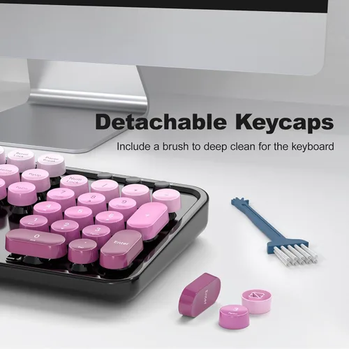 Miniatura 124 de KNOWSQT Combo de teclado y ratón inalámbrico, teclados lindos de tamaño completo estilo máquina de escribir 2.4G azul colorido - receptor USB Plug
