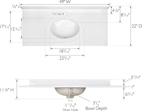 Miniatura 2 de Top de tocador de mármol cultivado de 49 pulgadas con protector contra salpicaduras, paquete mejorado, blanco - Design House, 554634
