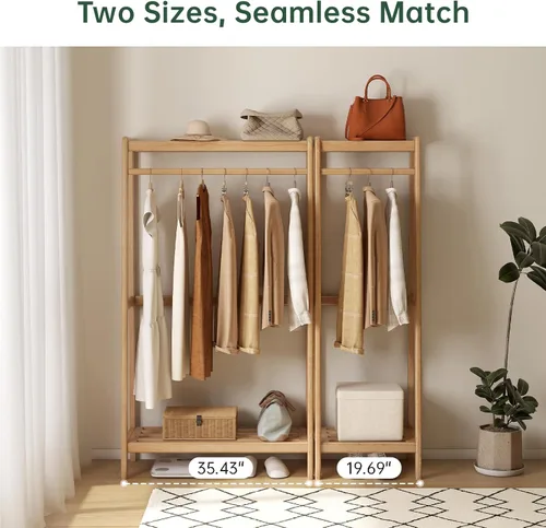Miniatura 7 de Perchero de madera maciza, perchero con estantes para dormitorio, sala de estar, entrada, 16 x 20 x 63 pulgadas, madera de roble, natural