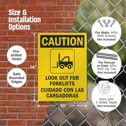 Miniatura 4 de SmartSign - S-8498-AL-14 Letrero bilingüe "Precaución - Cuidado con las carretillas elevadoras" Aluminio de 10" x 14