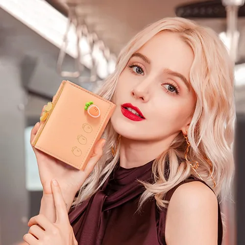Miniatura 6 de YINHEXI Cartera para mujer, tarjetero para mujer, pequeño bolso triple con bloqueo RFID, bonita cartera pequeña de cuero con bolsillo para mujeres