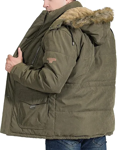 Miniatura 5 de Tanming - Abrigo de invierno para hombre con forro de piel sintética y capucha desmontable