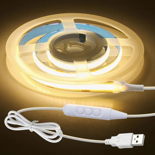 Miniatura 14 de Aclorol Tira de luz LED COB 5V Blanca 6000K Luz de tira LED regulable para TV 1.5M/4.92FT 480LEDs Tira de luces de cinta flexible y cortable