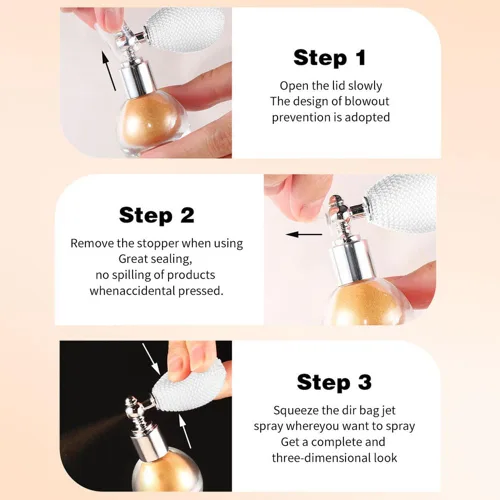 Miniatura 6 de Spray resaltador champán, polvo de brillo suelto rocío de maquillaje de alto brillo para cuerpo, cara, cabello, laca para el cabello con purpurina