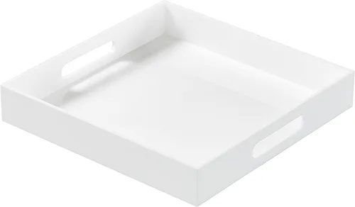 Bandeja de acrílico blanco brillante con asas, bandeja acrílica para otomana, mesa de café, desayuno, té, alimentos, mayordomo, bandeja decorativa
