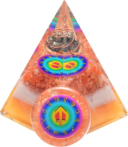 Miniatura 16 de Juego de pirámide de orgón y piedra de palmera de horóscopo, cristal curativo de acuario, signo del zodiaco, hecho de pirita y angelita para calma