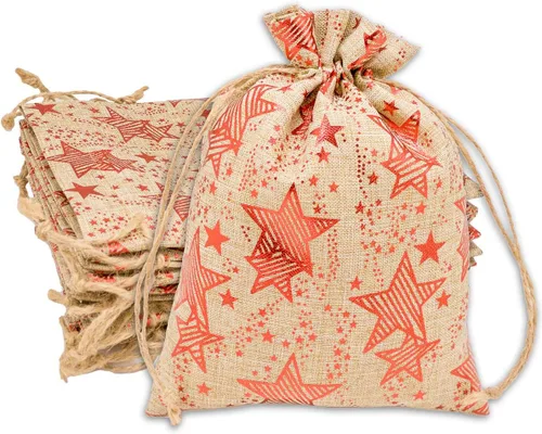 Miniatura 10 de 48 paquetes de 3x4 bolsas de regalo reutilizables de yute y arpillera con cordones (Feliz Navidad, X-Pequeño) - para regalos, favores de fiesta