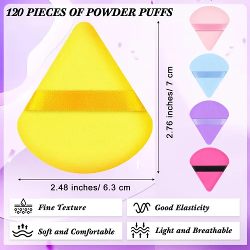 Miniatura 2 de Skylety 120 piezas de esponja de maquillaje triangular suave para polvo, esponja de belleza para polvo suelto, base cosmética, licuadora