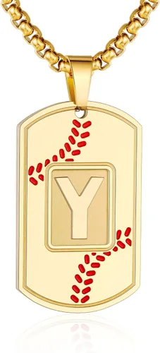 Miniatura 20 de A-Z Collar con etiqueta de perro para hombre, dije de béisbol, cadena de acero inoxidable de 22 + 2 pulgadas, regalo de joyería personalizado