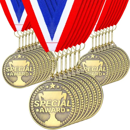 Miniatura 16 de Quelay 30 piezas Medallas de premio de 2" al por mayor, medallas ganadoras de oro con cintas para el cuello, medallas de trofeo de metal, premio