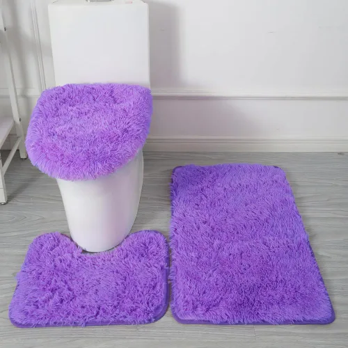 Miniatura 11 de Juego de alfombras de baño de 3 piezas, tapete de inodoro en forma de U + alfombras + alfombrilla de cubierta de tapa de inodoro, con respaldo
