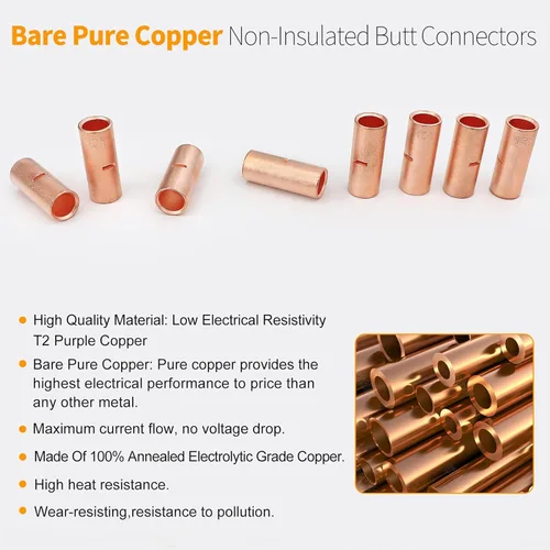 Miniatura 7 de SVAAR Conectores de Empalme a Tope de Cable Calibre 6, 24 Piezas, Conectores de Empalme a Tope No Aislados 6 AWG, Kit de Empalmes a Tope de Cobre