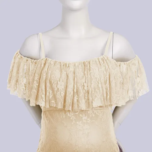 Miniatura 4 de Vestido de maternidad con volantes y hombros descubiertos para mujer, para fotografía, baby shower, vestido floral de sirena para sesión de fotos