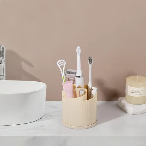 Miniatura 6 de Anyoifax Organizador giratorio de 360 brochas de maquillaje con 5 ranuras para brochas de maquillaje, taza en forma de flor, soporte para bolígrafo