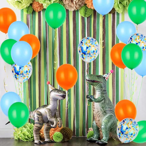 Miniatura 6 de Globos de látex naranja, azul y verde con globos de confeti para fiesta de cumpleaños de dinosaurio baby shower (80 paquetes)