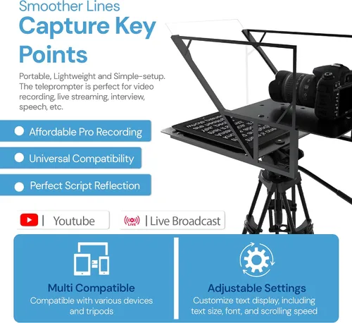 Miniatura 4 de Teleprompter 4.0 12" Compatible con iPad, tableta, smartphone y cámara DSLR, control remoto o aplicación, compatible con Android e iOS, ideal
