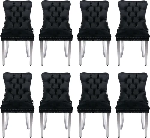 Miniatura 97 de Juego de 2 sillas de comedor tapizadas de terciopelo, sillas laterales de cocina de estilo moderno con ribete de cabeza de clavo y patas de madera