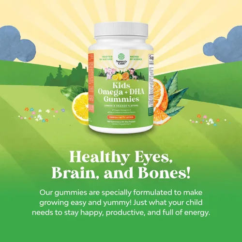 Miniatura 4 de Gomitas Omega DHA para niños, ácidos grasos Omega 3, 6, 9 con vitamina C para el cerebro, inmunidad y visión, DHA nutricional para niños para un