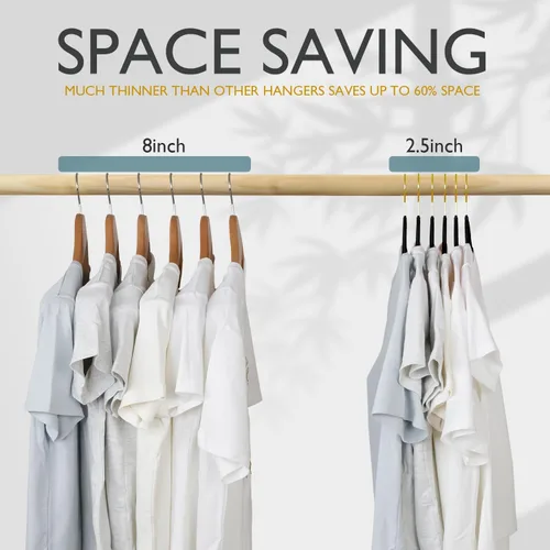 Miniatura 5 de ManGotree Perchas de terciopelo con gancho dorado giratorio de 360°, perchas de fieltro antideslizantes para trajes, colgador de ropa ultra delgado
