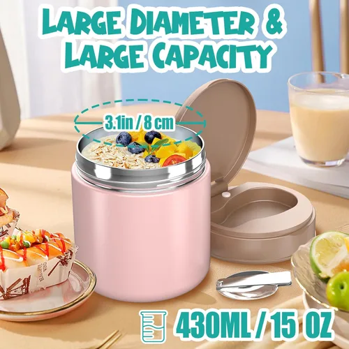Miniatura 2 de Frasco Aislado para Comida para Niños - 15.2 Oz, Termo para Comida Caliente, Termo para Sopa, Envase Aislado para Comida, Termos Para Comida A-Rosa