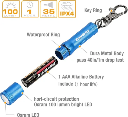 Miniatura 7 de EverBrite Llavero con linterna LED mini brillante, llavero portátil, antorcha de bolsillo para EDC, regalos de fiesta, lectura nocturna, camping