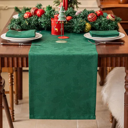 Miniatura 2 de Joyfol Day Caminos de Mesa de Navidad, Impermeable Jacquard Verde Flor de Pascua Camino de Mesa para Navidad Vacaciones Invierno Festival Cocina