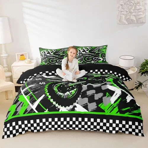 Feelyou Juego de funda de edredón de motocross para deportes extremos, juego de ropa de cama de carreras de motocross para niños, decoración de