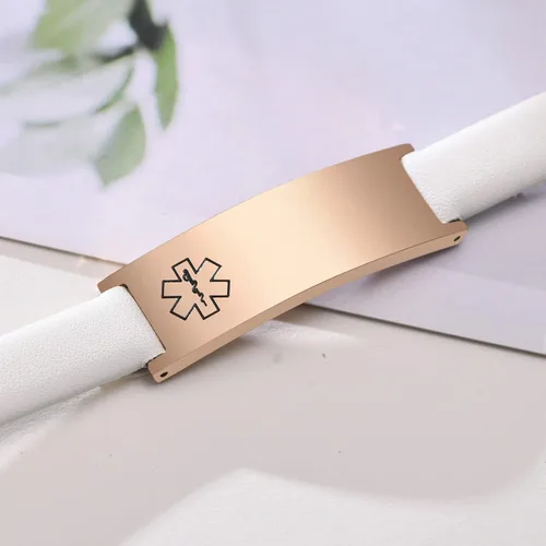 Miniatura 19 de MPRAINBOW Pulsera de alerta médica personalizada para mujer, correa de reloj de cuero genuino, grabado de doble cara, diabetes, epilepsia, joyería