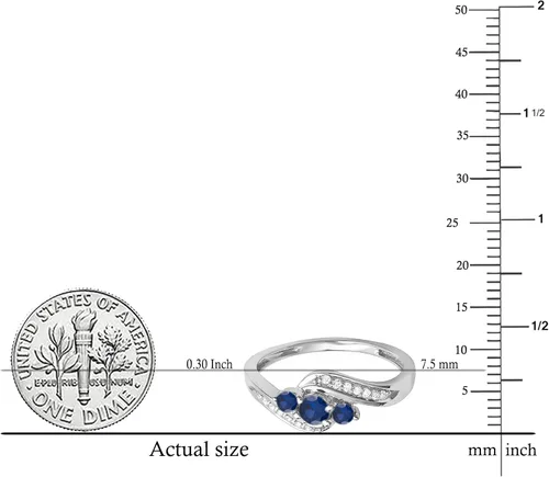 Miniatura 5 de Dazzlingrock Collection Anillo nupcial redondo de 3 piedras de compromiso con diamantes azules y diamantes blancos de 14 quilates, oro blanco