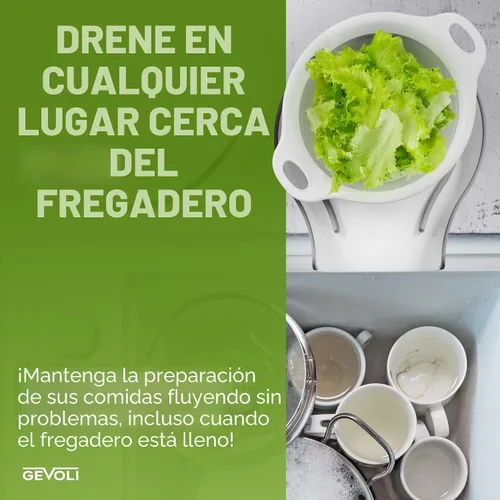 Miniatura 5 de Gevoli Coladores plegables (juego de 3) coladores de alimentos con base de drenaje de agua sobre el fregadero para pasta, frutas y verduras
