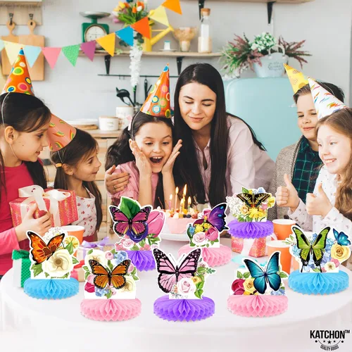 Miniatura 9 de KatchOn, Centros de mesa grandes de mariposa de panal para mesas, paquete de 8, decoraciones de fiesta de mariposas, decoraciones de mariposa
