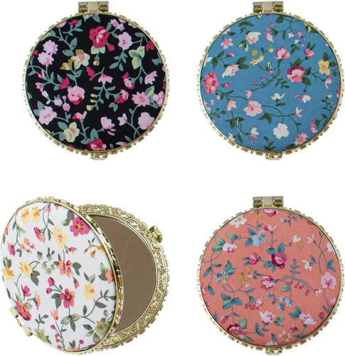 Miniatura 9 de AUEAR, Paquete de 4 pequeñas flores portátiles espejo de maquillaje retro floral doble cara monedero para viaje cosmético corazón