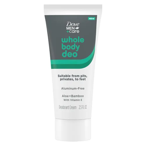 DOVE MEN + CARE Whole Body Deo - Desodorante sin aluminio Crema Aloe + Bambú Adecuado desde hoyos, privados hasta pies 2.5 fl oz