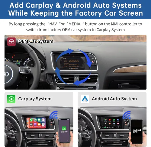 Miniatura 3 de Road Top Carplay inalámbrico Android Auto para Audi A4 A5 S4 S5 RS4 RS5 Q5 2008-2015 con sistema 3GMMI, kit de readaptación Carplay, soporte